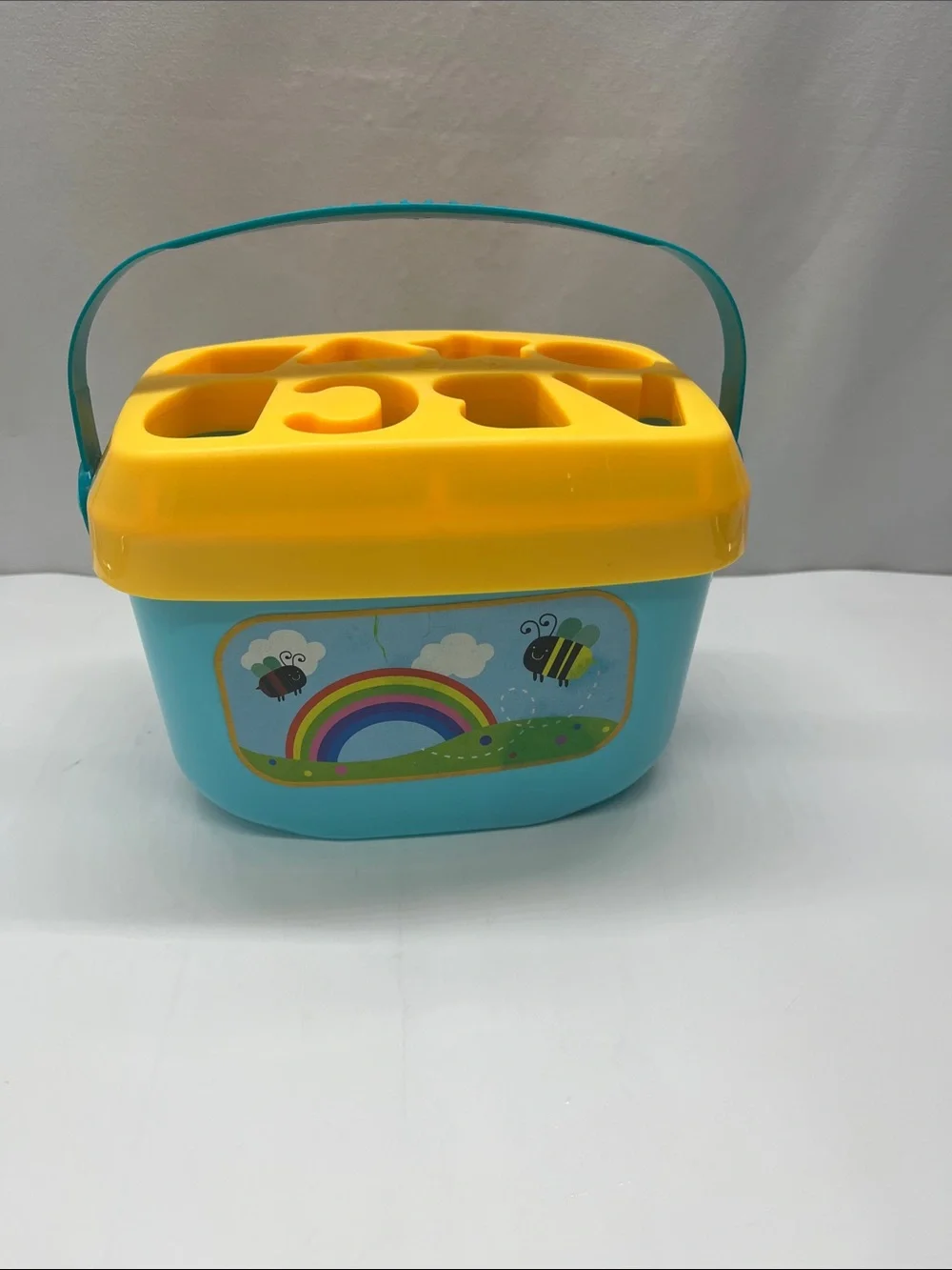 Colorful ABC Shape Sorter Bucket Toy - Blue, Yellow, Red, Green